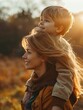 © vefimov - Mother and child enjoy a warm embrace during a sunset stroll in the autumn woods.