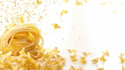 Poster - Raw Italian pasta falling gracefully onto a white isolated background. Generative AI