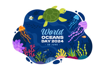 Poster - Hand drawn world oceans day composition