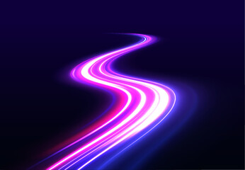 Aufkleber - Sports light lines with neon effect in hay red and pink. Energy flow tunnel. Blue portal, platform. Vector speed of light in space on dark background.