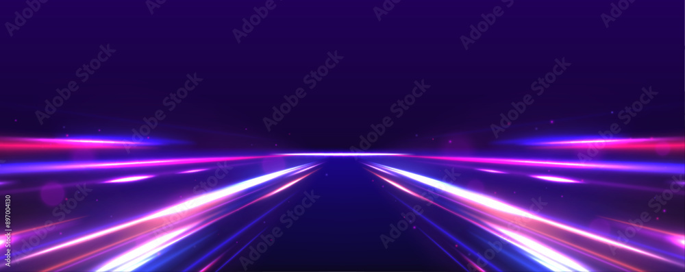 Sport car is made of polygons, lines and connected dots. Light trail ...