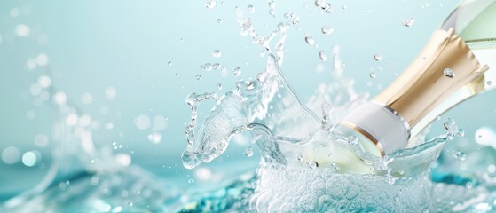 Wall Mural - a bottle of champagne is being poured into a glass of water, creating a splash