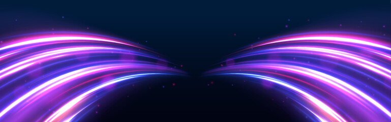 Wall Mural - neon stripes in the form of drill, turns and swirl. speed of light concept background. abstract back
