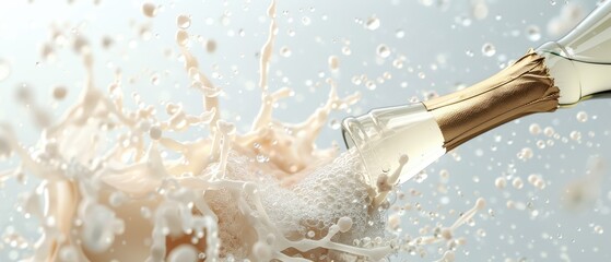 Wall Mural - a bottle of champagne is poured into a glass, creating a frothy, bubbly mess
