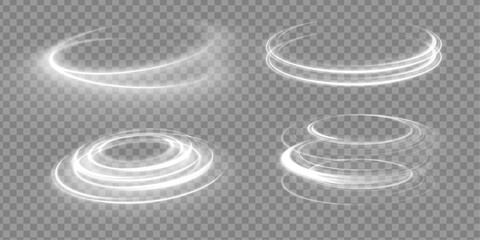 Fototapete - White shiny sparks of spiral wave. Sun flash with rays and spotlight. Shine round frame with light circles light effect. Star burst with sparkles. 