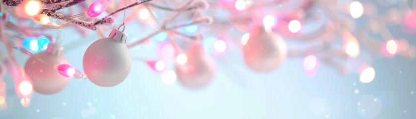 Wall Mural - a white christmas ornament hangs from a tree branch