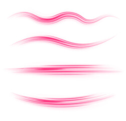 Poster - Set of neon speed lines on transparent background PNG. Purple glowing wave swirl, impulse cable lines.	