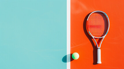 tennis racket and ball on a colorful court