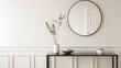 © Matthias - Elegant entryway with slim console table, round mirror, and decorative bowl