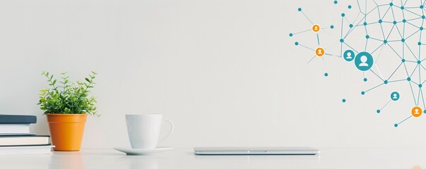 Poster - A workspace with natural elements and social media icons, emphasizing target audience reach