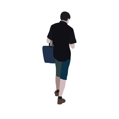 Wall Mural - A man walks down the street in summer clothes. 2D image to use as entourage. Flat city vector infographic. Vector image of a running young man. Silhouette of a man in a sports uniform