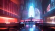 © Aphisit - A modern place of worship with interactive digital displays and neon-lit altars style