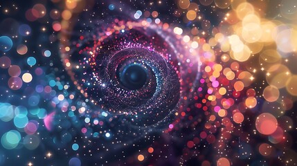 Poster - Abstract Digital Spiral with Bokeh Lights for Outer Space Cosmic Galaxy Concept.