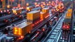 © Rossarin - A vibrant scene of illuminated cargo trucks and containers on a busy transport network, showcasing modern logistics in action.