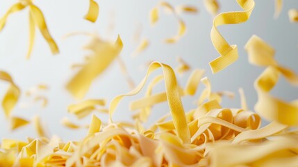 Poster - Raw Italian pasta falls gracefully onto a white background in an elegant close-up shot. Generative AI