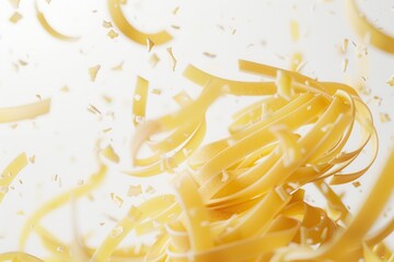 Poster - Close-up of raw Italian pasta falling gracefully against a white background. Generative AI
