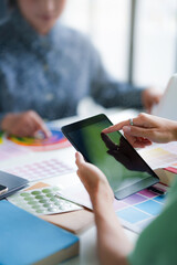 Fototapete - Graphic design work at desk, Creative designer concept