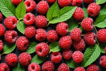 Berry raspberry with green leaves healthy food ripe fruit, isolated on white background.