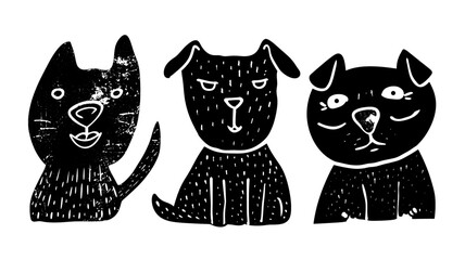 Naklejka na meble Dog vintage linocut doodle set, black vector logo on transparent background