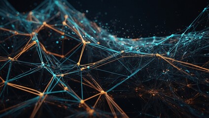 Poster - Digital connection network with lines and dots, abstract 3D plexus technology