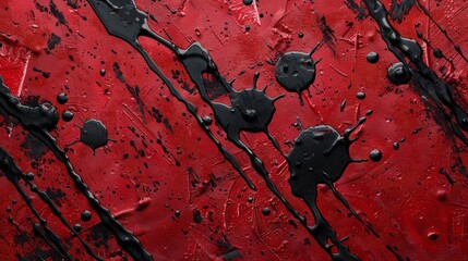 Black Splashes on Crimson Canvas