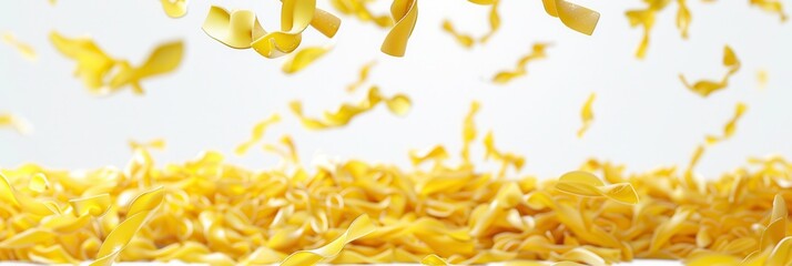 Poster - Raw Italian pasta falls gracefully against a white background. Generative AI