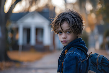 Wall Mural - Boy coming back home from school