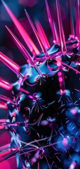 Poster - Abstract colorful spiky 3D object with neon pink and blue lighting