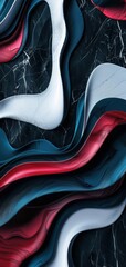 Poster - Abstract Flowing Waves in Red, Blue, and White on Black Background