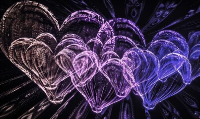 Poster - Vibrant Abstract Hearts in Neon Pink and Blue Light Patterns