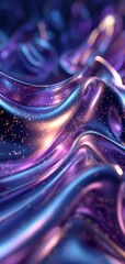 Poster - Abstract Metallic Waves with Neon Lights in Purple and Blue Hues