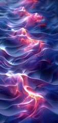 Poster - Abstract Waves of Neon Light in Blue and Pink Hues