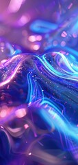 Poster - Abstract Purple and Blue Waves with Glittering Particles