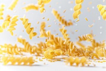 Poster - Raw Italian pasta gracefully falls on a white isolated background. Generative AI