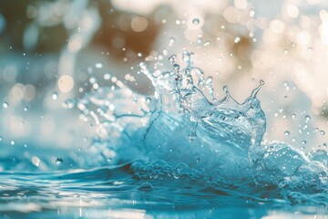 Wall Mural - Water is splashing upwards creating a crown shape with bokeh in the background