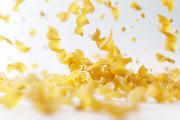 Poster - Close up of uncooked Italian pasta falling gracefully against a white background. Generative AI