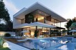 © AIGen - House Luxury. Modern Exterior with Pool in Prestigious Real Estate Property