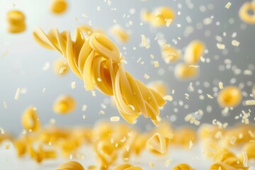Poster - Raw Italian pasta falls gracefully against a white isolated background. Generative AI