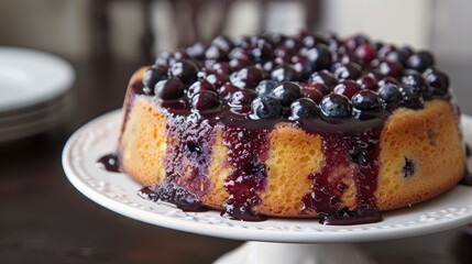 Wall Mural - Blueberry glazed souffle cake