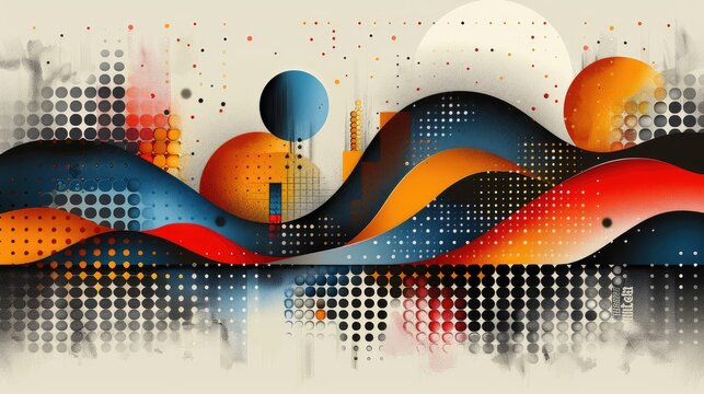 modern and abstract background with geometric shapes in blue, orange, red, white, and black colors.