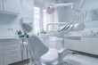 © STOCK IMAGES STALL - Modern Dental Chair and Equipment in a Sterile White Room, copy space for text