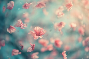 Wall Mural - Gentle pink flower petals falling from a tree in spring on a sunny day