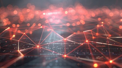 Poster - Abstract 3D network with interconnected nodes and glowing lines