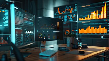 Poster - Abstract financial charts and data visualizations on a desk