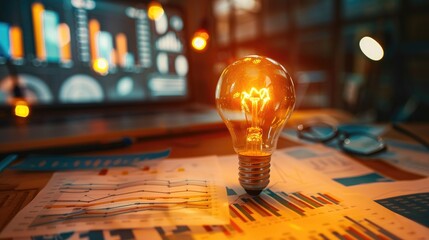 Poster - Conceptual business growth with light bulb and charts