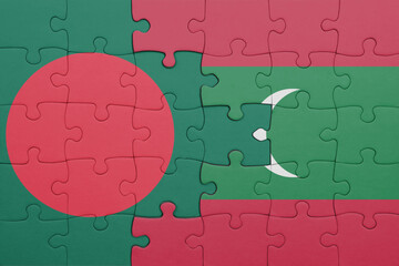 Wall Mural - puzzle with the colourful national flag of bangladesh and flag of maldives .