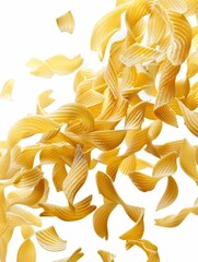 Poster - Raw Italian pasta gracefully falls against a white background, creating a beautiful and elegant display. Generative AI