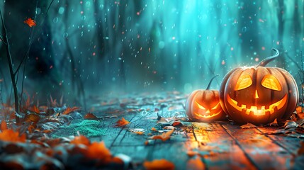 Spooky Halloween Pumpkins in a Mystical Forest