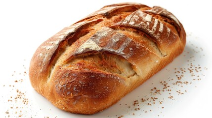 Aufkleber - A freshly baked loaf of bread made with wheat flour rests on a white background. Generative AI