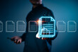© teerawat - Businessman using hologram the online documents, concept of quality control certificate ,inspection ,product warranty ,rules and policies ,terms and conditions , Document verification